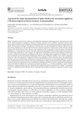 A Protocol for Online Documentation of Spider Biodiversity Inventories Applied to a Mexican Tropical Wet Forest (Araneae, Araneomorphae)