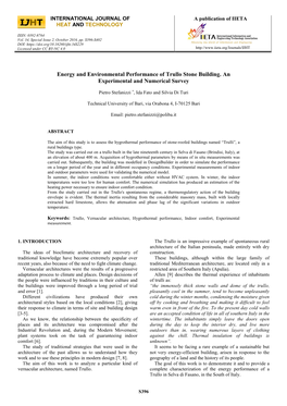 Energy and Environmental Performance of Trullo Stone Building