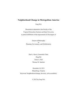 Neighborhood Change in Metropolitan America