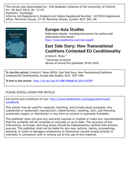East Side Story: How Transnational Coalitions Contested EU Conditionality Cristina E