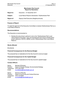 Local Nature Reserve Declaration: Wythenshawe Park