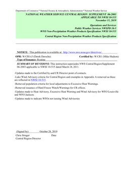 Central Region Non-Precipitation Weather Products Specification