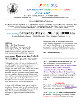 S.F.V.B.S. San Fernando Valley Bromeliad Society May 2017 P.O