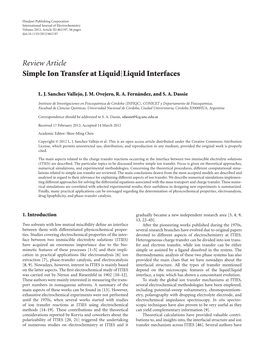 Review Article Simple Ion Transfer at Liquid|Liquid Interfaces