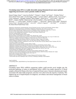 Circulating Tumor DNA Is Readily Detectable Among Ghanaian Breast Cancer Patients Supporting Non-Invasive Cancer Genomic Studies in Africa