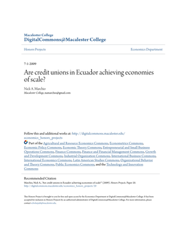 Are Credit Unions in Ecuador Achieving Economies of Scale? Nick A