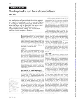 The Deep Tendon and the Abdominal Reflexes J P R Dick