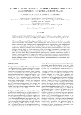 Dietary Studies of Light-Mantled Sooty Albatrosses Phoebetria Palpebrata from Macquarie and Heard Islands