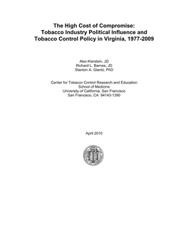 Tobacco Industry Political Influence and Tobacco Control Policy in Virginia, 1977-2009
