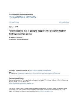 The Denial of Death in Roth's Zuckerman Books