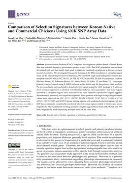 Comparison of Selection Signatures Between Korean Native and Commercial Chickens Using 600K SNP Array Data