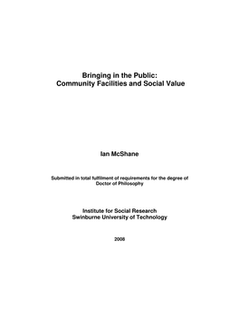 Community Facilities and Social Value