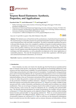 Terpene Based Elastomers: Synthesis, Properties, and Applications