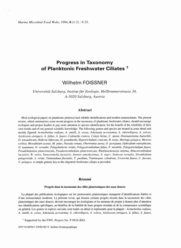 Progress in Taxonomy of Planktonic Freshwater Ciliates