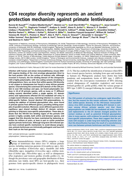 CD4 Receptor Diversity Represents an Ancient Protection Mechanism Against Primate Lentiviruses