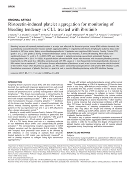 Ristocetin-Induced Platelet Aggregation for Monitoring of Bleeding Tendency in CLL Treated with Ibrutinib