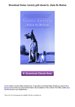 Status Anxiety Pdf Ebook by Alain De Botton