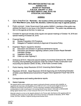 Reclamation District No. 828 Agenda for Board of Trustees 8:30 A.M
