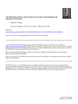 The Inland Shore Fishery of the Northern Great Lakes: Its Development and Importance in Prehistory