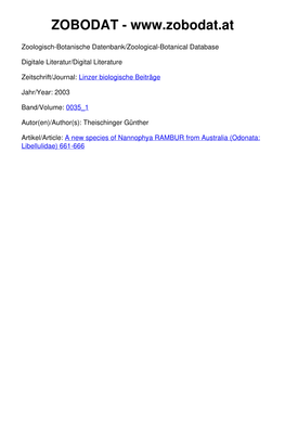 A New Species of Nannophya RAMBUR from Australia (Odonata: Libellulidae) 661-666 © Biologiezentrum Linz/Austria; Download Unter