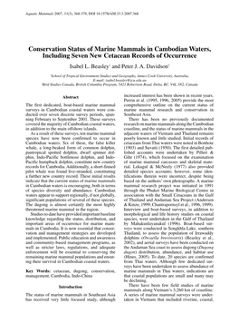 Conservation Status of Marine Mammals in Cambodian Waters, Including Seven New Cetacean Records of Occurrence Isabel L