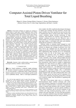 Waset.Org/Publication/6290 Electromechanical Liquid Ventilator Prototype with Easily 15330/2003