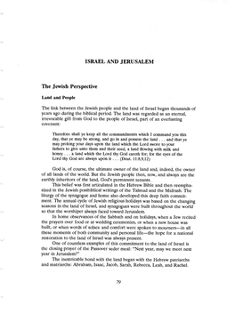 ISRAEL and JERUSALEM the Jewish Perspective