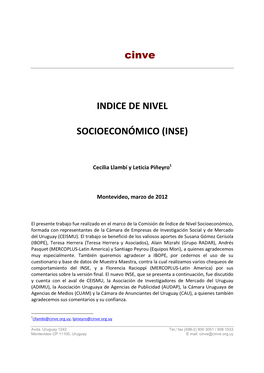De Nivel Socioeconómico, Formada Con Representantes De La Cámara De Empresas De Investigación Social Y De Mercado Del Uruguay (CEISMU)