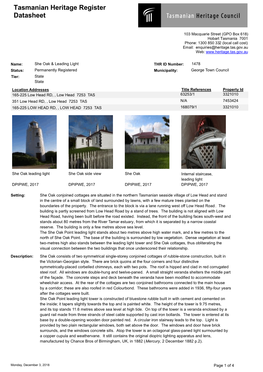 Tasmanian Heritage Register Datasheet