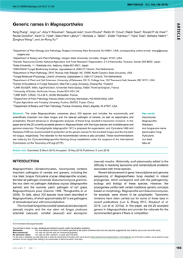 Generic Names in &lt;I&gt;Magnaporthales&lt;/I&gt;