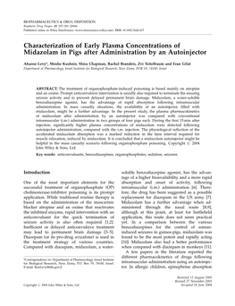 Characterization of Early Plasma Concentrations of Midazolam in Pigs After Administration by an Autoinjector