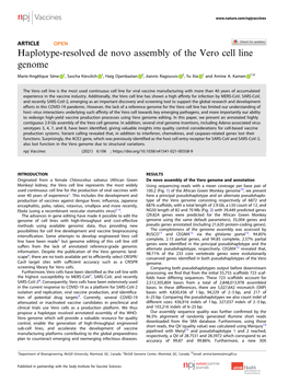 Haplotype-Resolved De Novo Assembly of the Vero Cell Line Genome