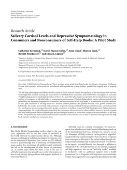 Research Article Salivary Cortisol Levels and Depressive Symptomatology in Consumers and Nonconsumers of Self-Help Books: a Pilot Study