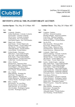 Denton's Annual Nhl Playoff Draft Auction