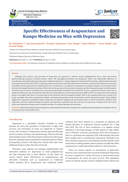 Specific Effectiveness of Acupuncture and Kampo Medicine on Mice with Depression