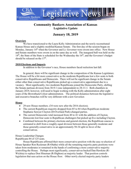 Community Bankers Association of Kansas January 18, 2019