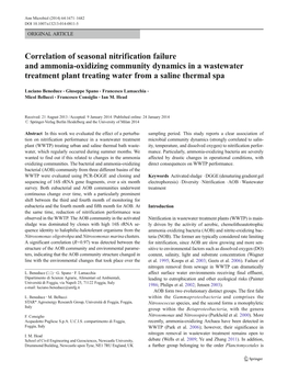 Correlation of Seasonal Nitrification Failure and Ammonia-Oxidizing Community Dynamics in a Wastewater Treatment Plant Treating Water from a Saline Thermal Spa