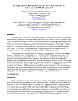 Developing Mexico National Emissions Inventory Projections for the Future Years of 2008, 2012, and 2030