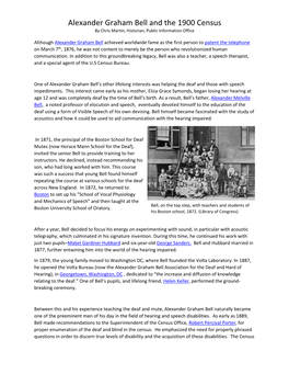 Alexander Graham Bell and the 1900 Census by Chris Martin, Historian, Public Information Office