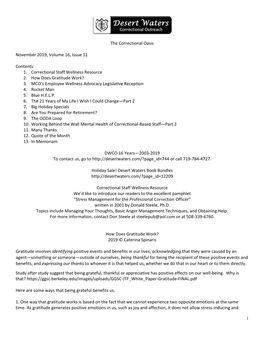 The Correctional Oasis November 2019, Volume 16, Issue 11 Contents: 1. Correctional Staff Wellness Resource 2. How Does Gratit