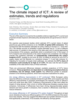 The Climate Impact of ICT: a Review of Estimates, Trends and Regulations December 2020