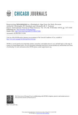 Resurrecting Sphondylophyton As a Rhodophyte Alga from the Early Devonian Author(S): Christopher M