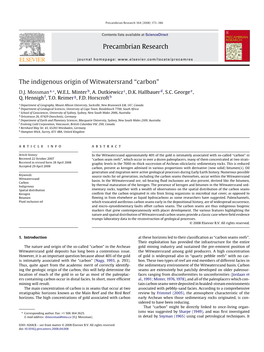 Precambrian Research the Indigenous Origin of Witwatersrand