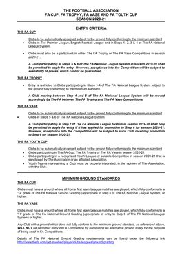 Entry Criteria & Ground Standards 2020-21