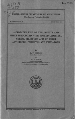 Annotated List of the Insects and Mites Associated with Stored Grain and Cereal Products, and of Their Arthropod Parasites and Predators