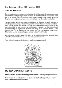 Van De Redactie DE TWA DOARPEN in 2016