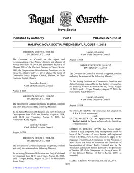 NS Royal Gazette Part I