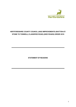 (A602 Improvements (Watton-At- Stone to Tonwell) Classified Road) (Side Roads) Order 2019