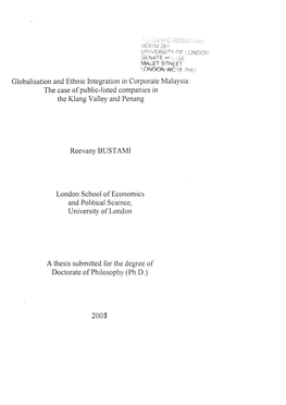 Globalisation and Ethnic Integration in Corporate Malaysia: the Case of Public-Listed Companies in the Klang Valley and Penang R