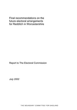 Final Recommendations on the Future Electoral Arrangements for Redditch in Worcestershire
